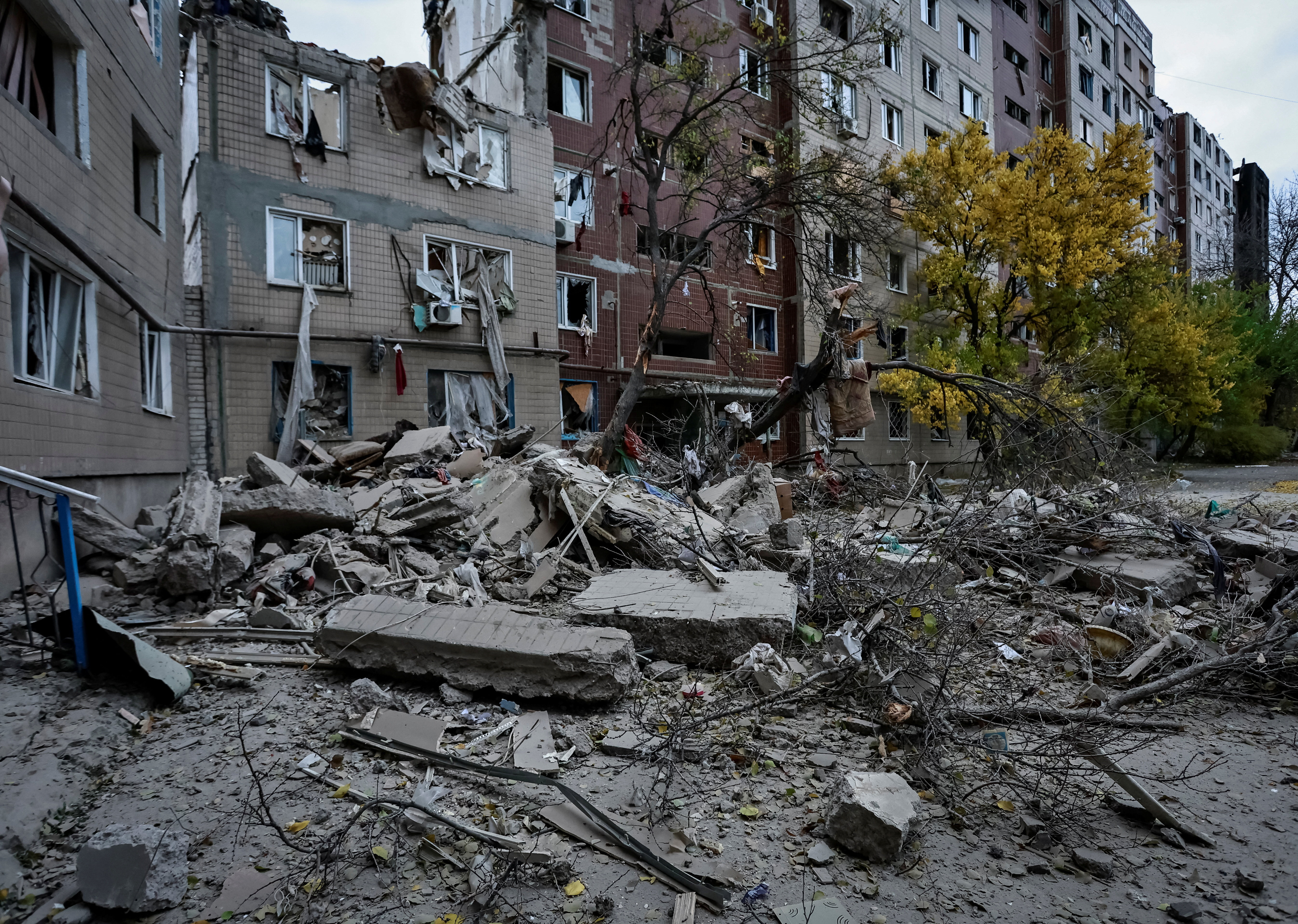 Apartment buildings damaged by Russian military strike in the frontline town of Kostiantynivka