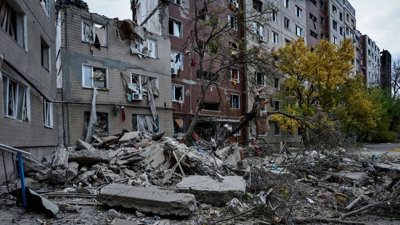Apartment buildings damaged by Russian military strike in the frontline town of Kostiantynivka