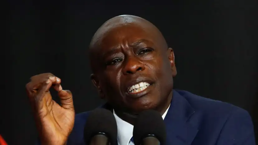 Kenya's Deputy President Rigathi Gachagua speaks during a press conference, ahead of lawmakers' vote over his impeachment motion at his residence in Karen, Nairobi