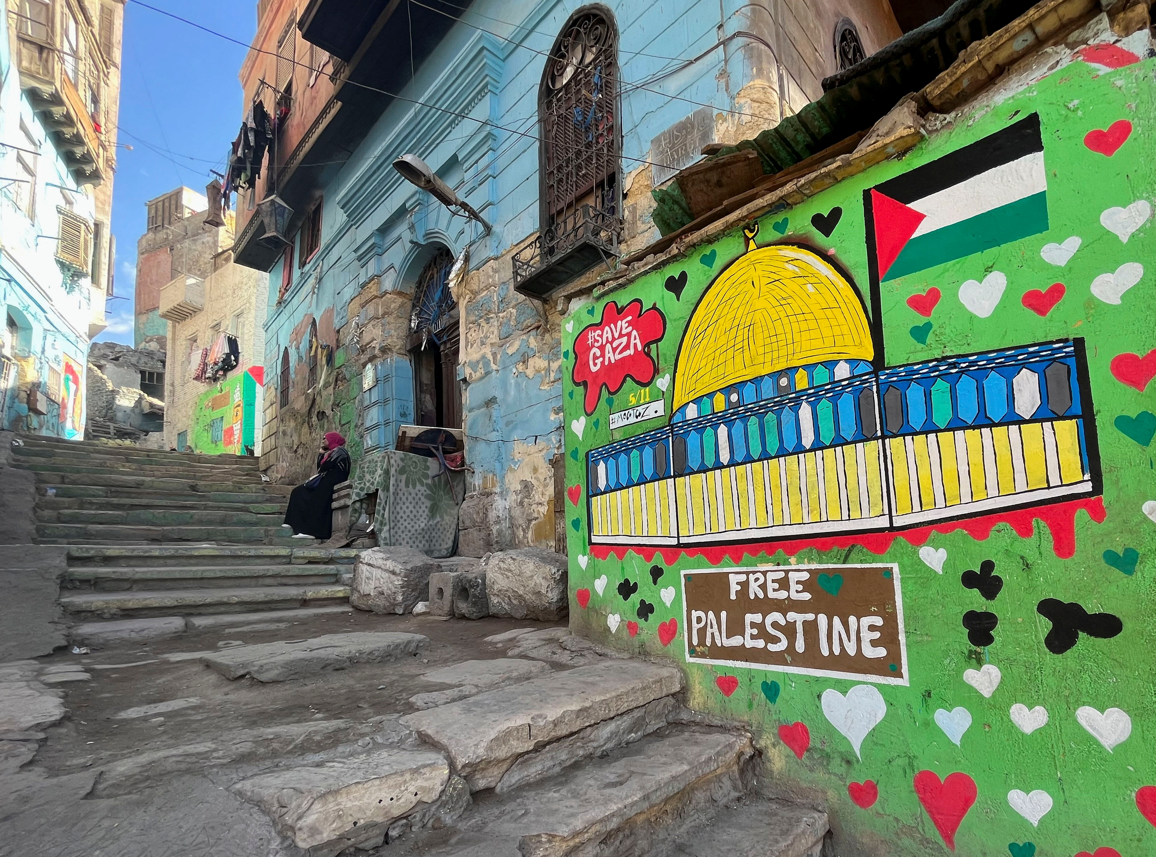 Murals in support of Palestinians in Gaza are pictured in Cairo