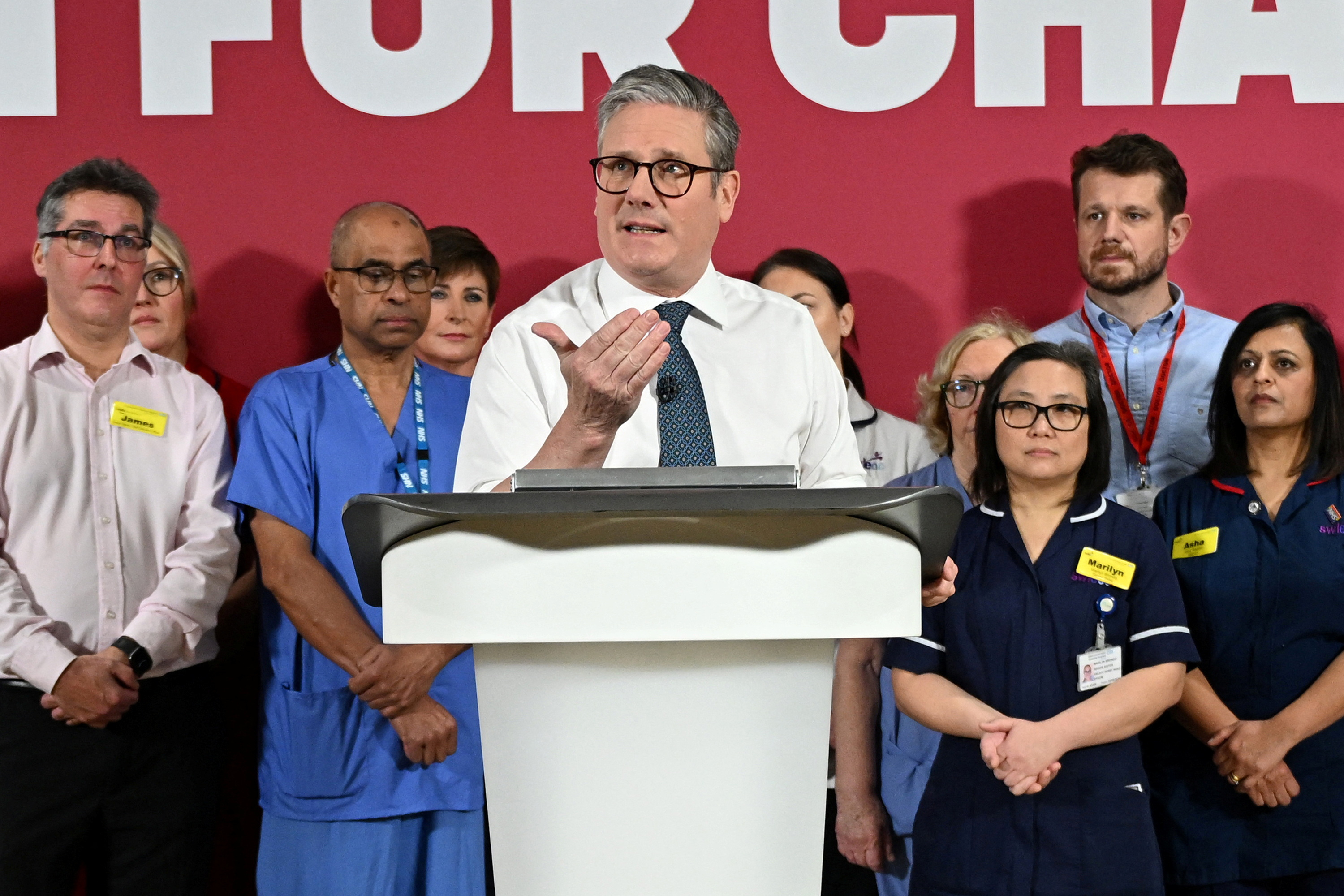 Britain's Prime Minister Keir Starmer Gives Speech On Plan To Cut NHS Waiting Times