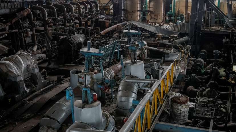 A view shows an energy facility damaged by Russian military strike at an unknown location in Ukraine