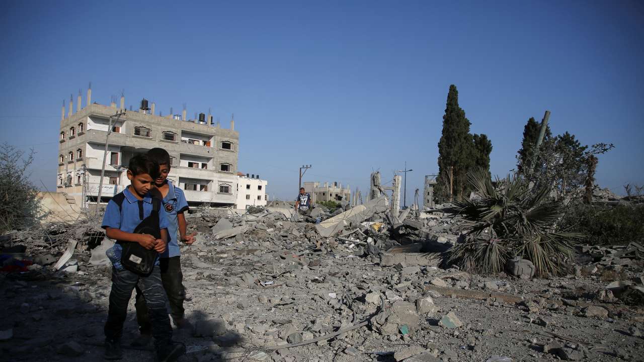 Aftermath of an Israeli strike on a school sheltering displaced people, in Khan Younis in the southern Gaza Strip