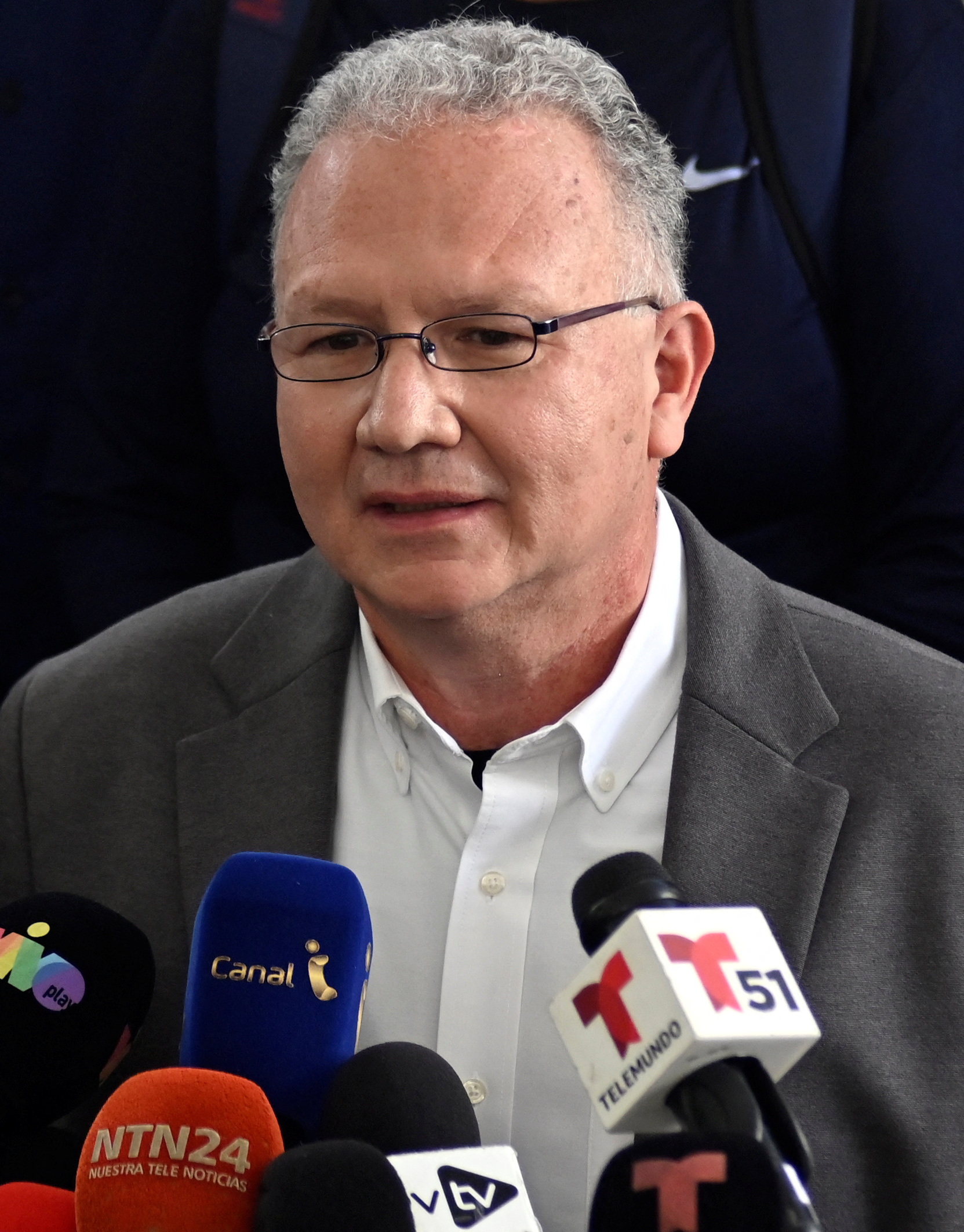 Venezuelan opposition speaker Perkins Rocha attends a press conference in Caracas