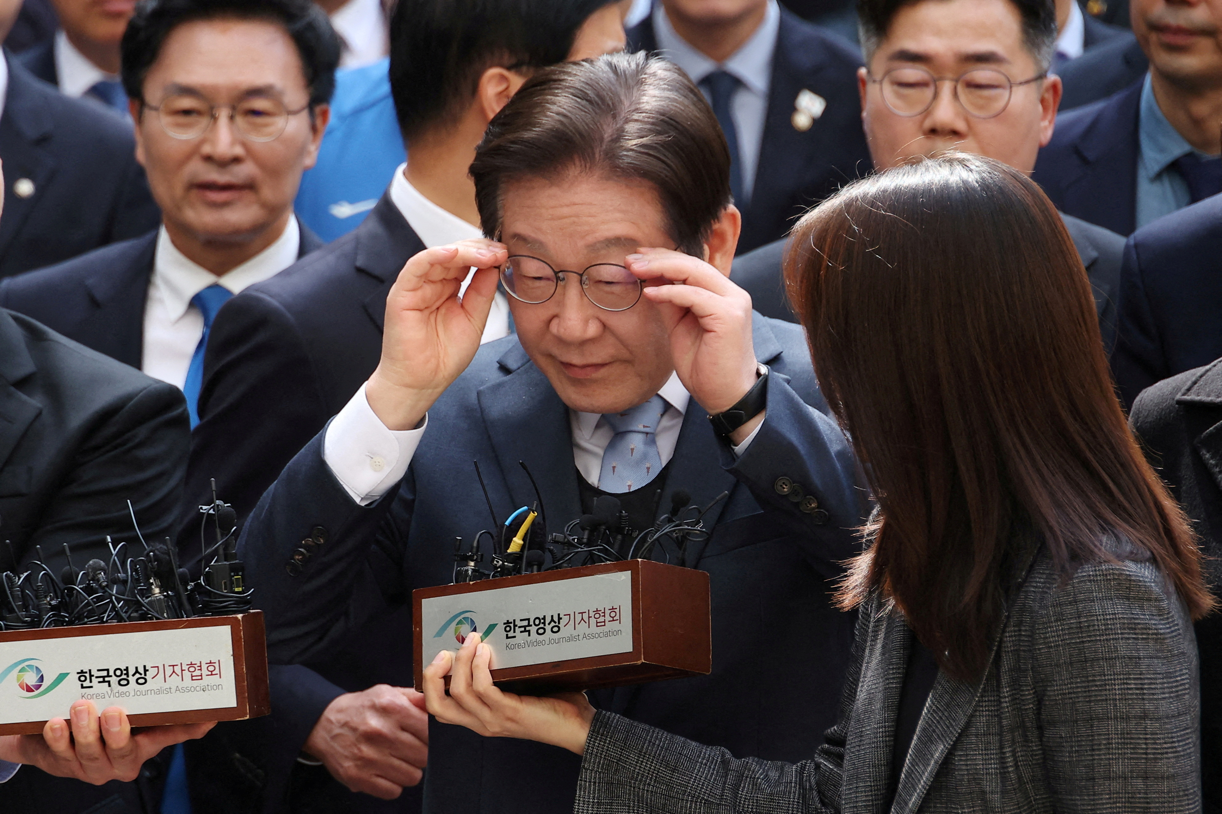 FILE PHOTO: Lee Jae-myung, leader of South Korea's main opposition Democratic Party, arrives at a court in Seoul