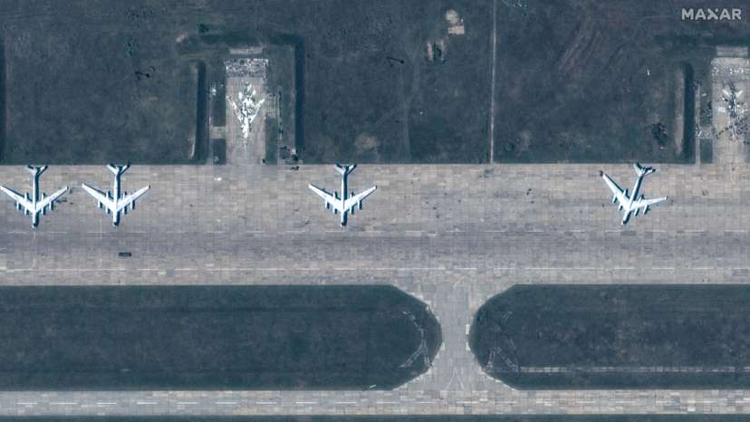 FILE PHOTO: A satellite image shows a group of TU 95 aircrafts before a drone strike, in Belaya airbase