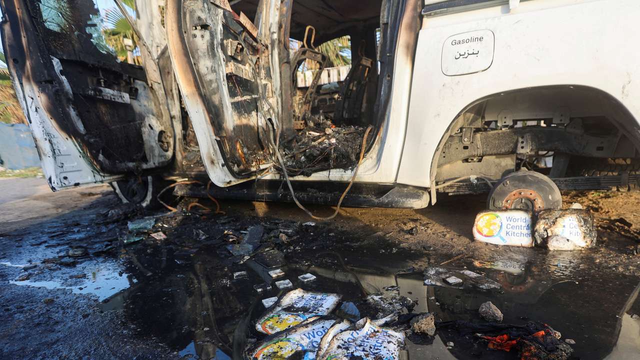 FILE PHOTO: Site of a strike on WCK vehicle in central Gaza Strip