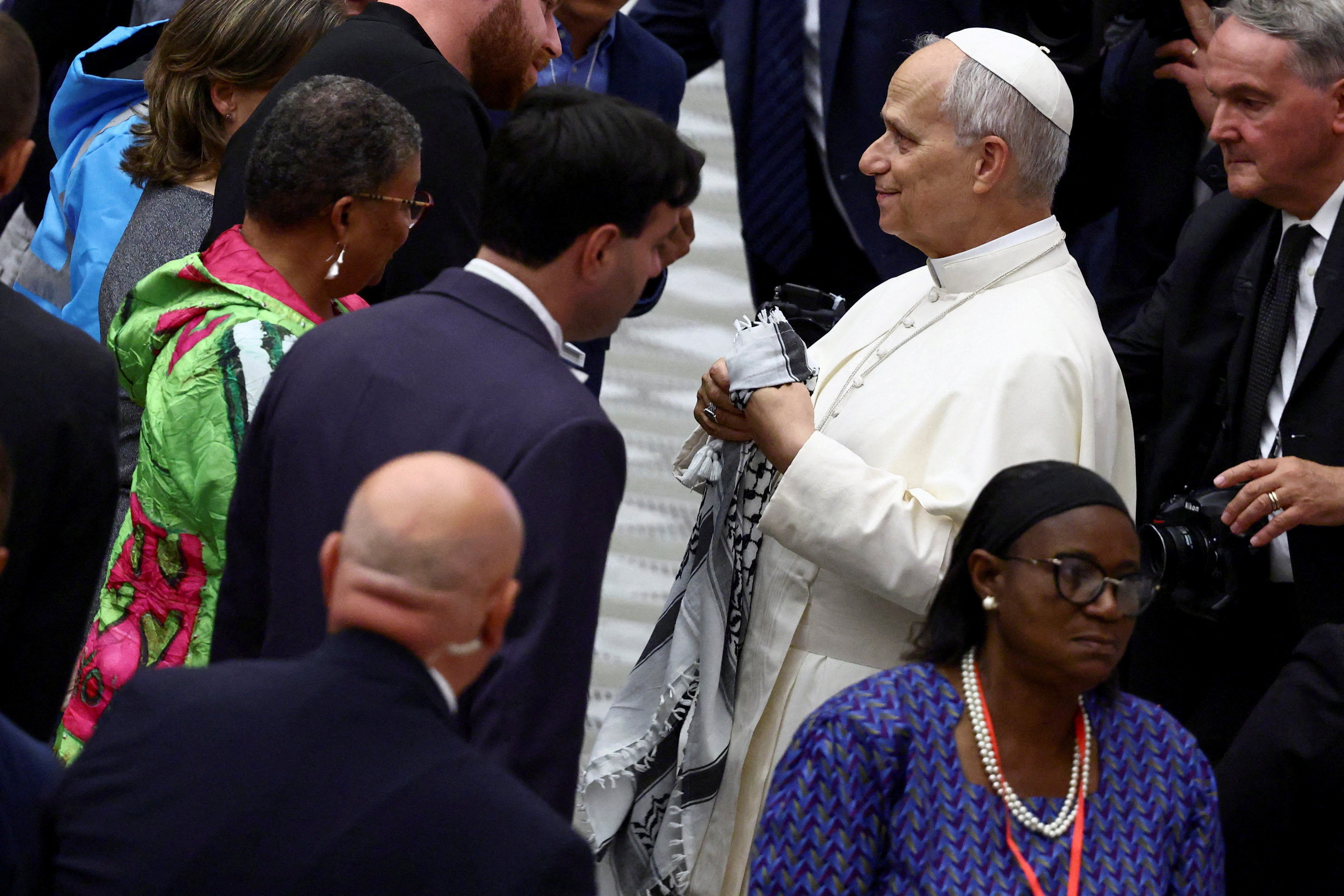 Pope Leo XIV meets participants in the World Meeting of Popular Movements, at the Vatican