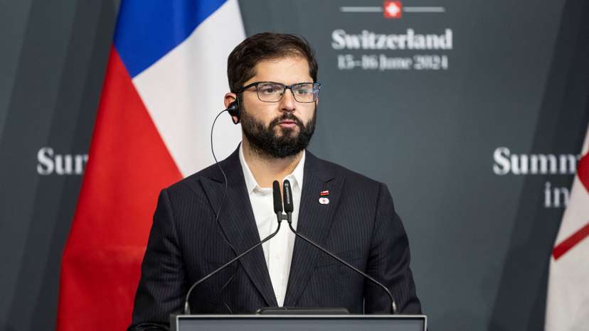 FILE PHOTO: President Gabriel Boric of Chile speaks during a press conference