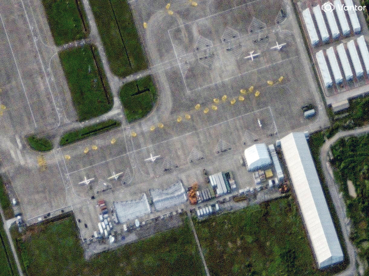 A satellite image shows large drones at Qionghai Boao International Airport on Hainan Island