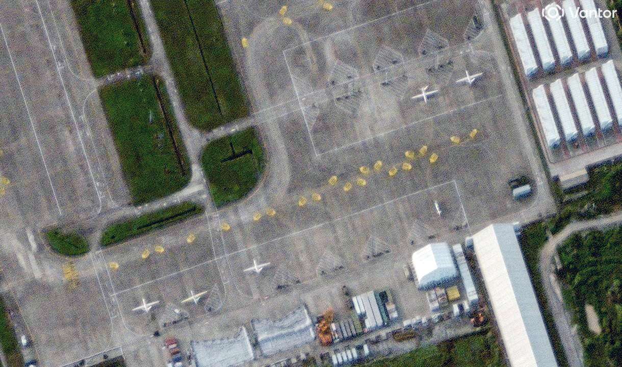 A satellite image shows large drones at Qionghai Boao International Airport on Hainan Island