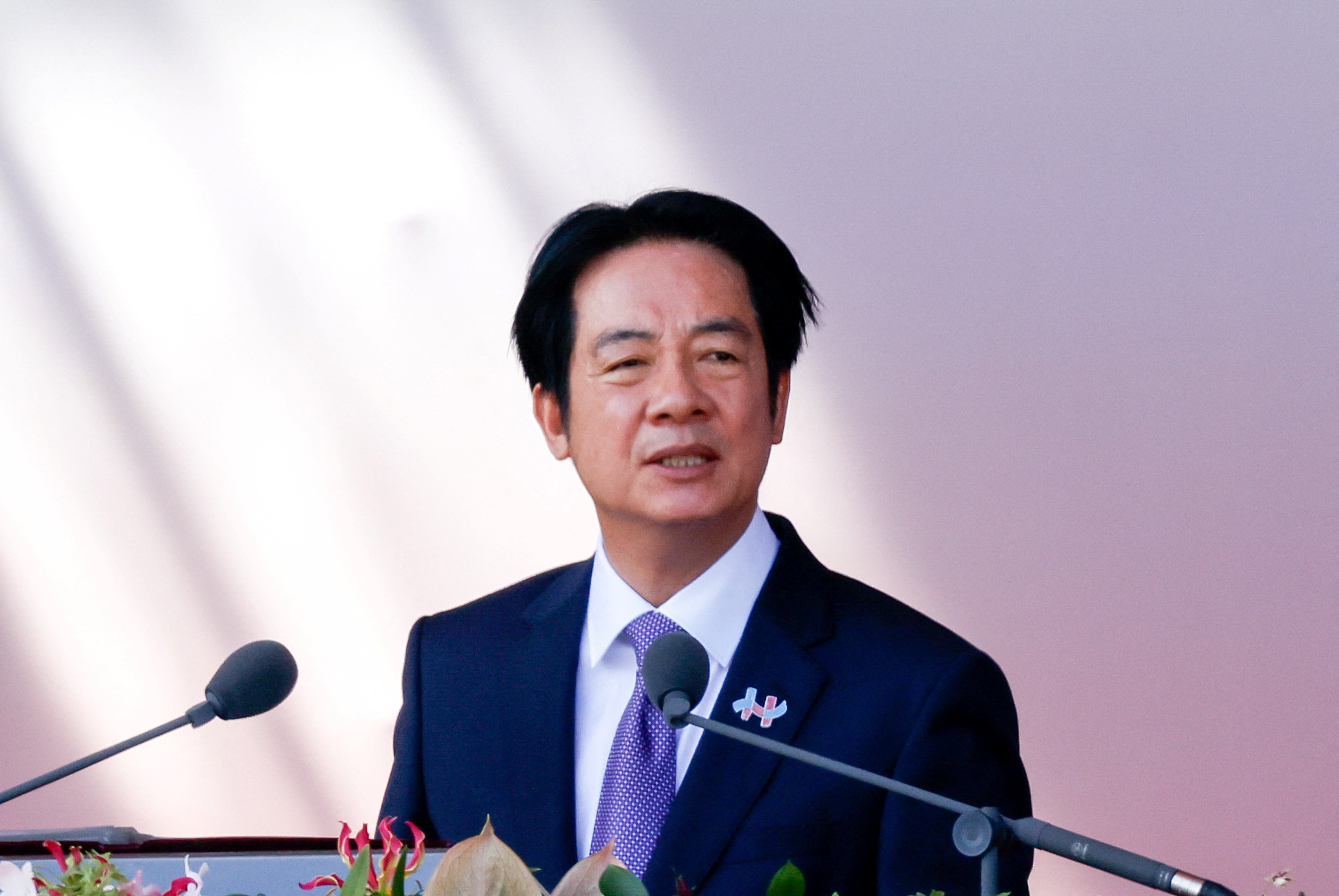 Taiwan's President Lai Ching-te delivers a speech during National Day celebrations in Taipei