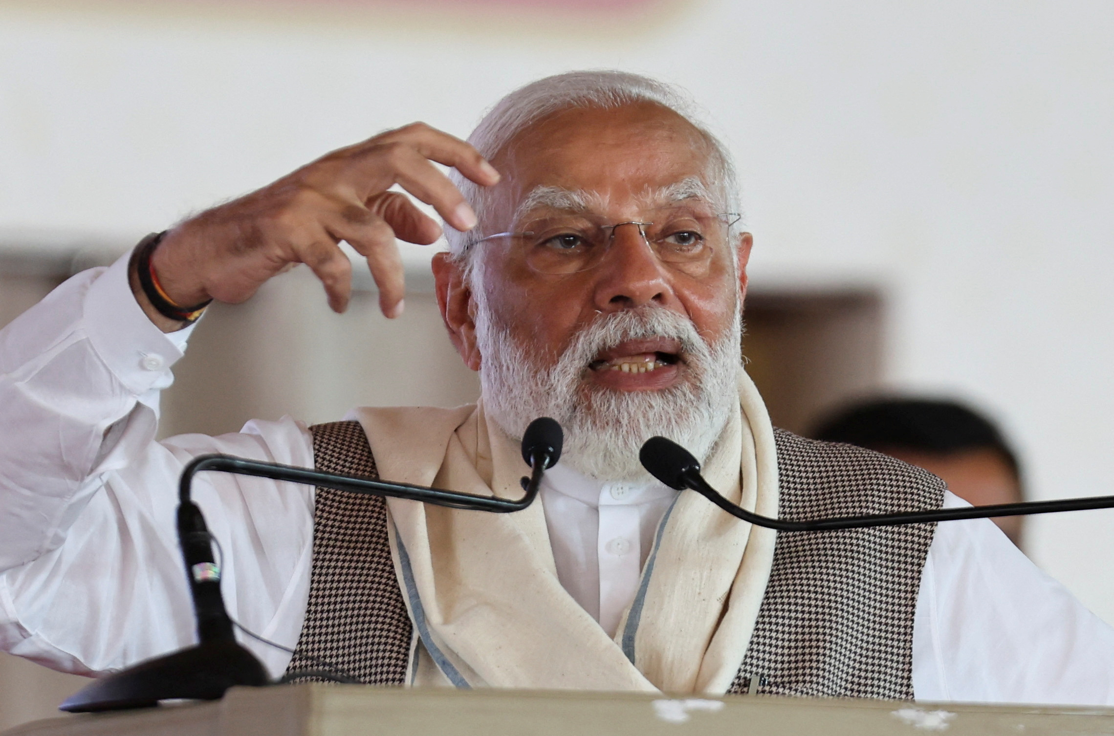 India's Prime Minister Narendra Modi addresses his supporters during the launch of Gandhi Ashram redevelopment project in Ahmedabad