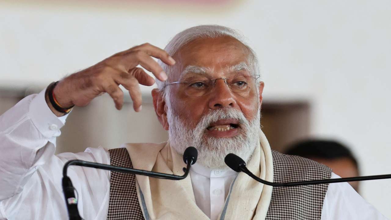 India's Prime Minister Narendra Modi addresses his supporters during the launch of Gandhi Ashram redevelopment project in Ahmedabad