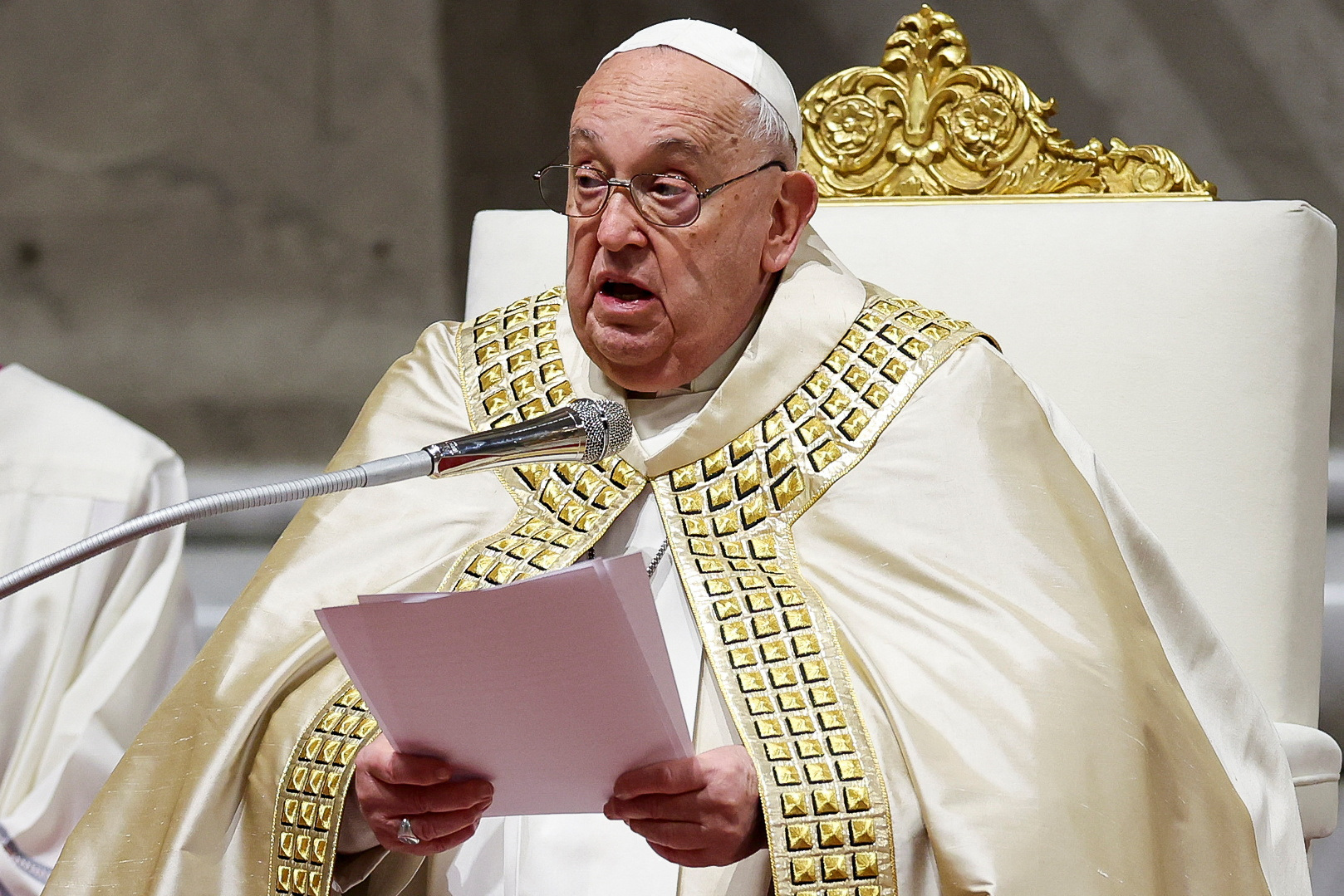 Pope Francis leads the Vespers and Te Deum prayer in St. Peter's Basilica at the Vatican