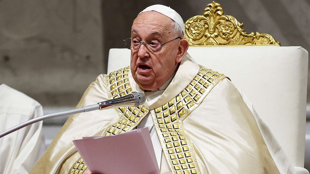 Pope Francis leads the Vespers and Te Deum prayer in St. Peter's Basilica at the Vatican