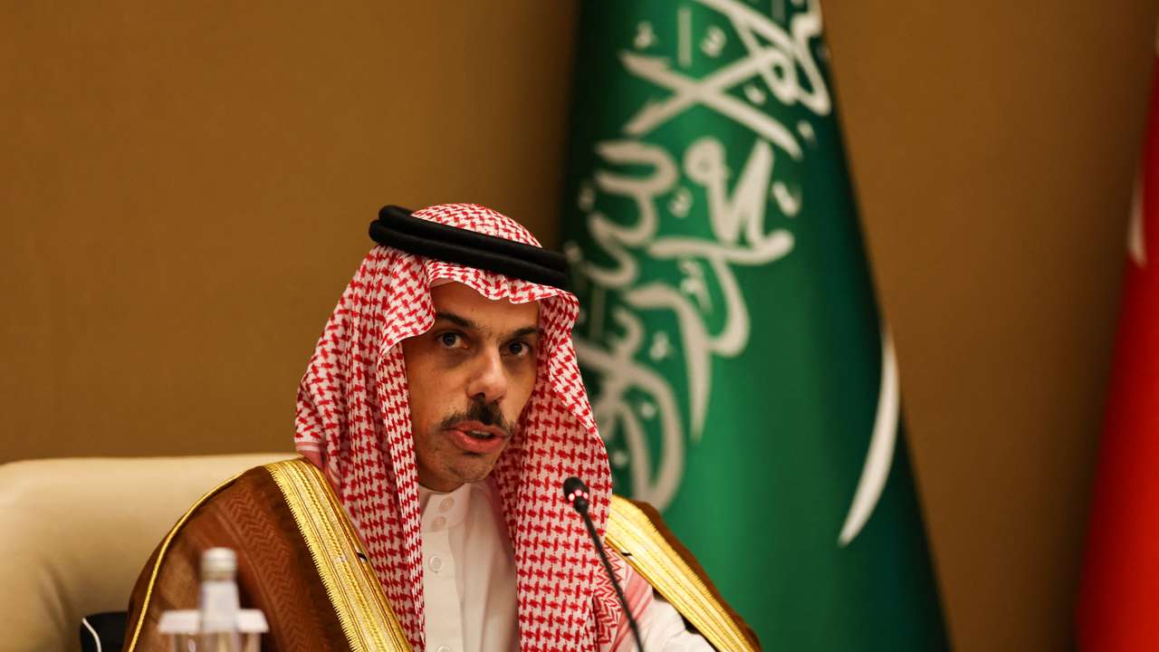 Saudi Foreign Minister Prince Faisal bin Farhan Al Saud speaks during a press conference in Riyadh