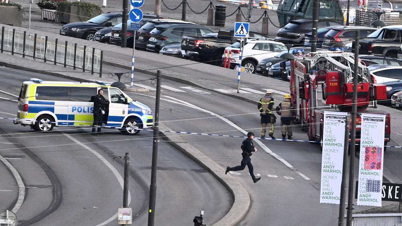 FILE PHOTO: Police bomb squad on site in the Old Town in Stockholm