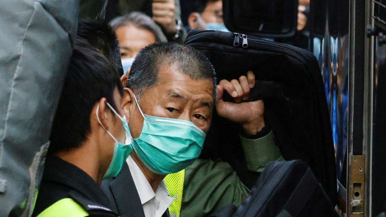 FILE PHOTO: Media tycoon Jimmy Lai leaves the Court of Final Appeal, in Hong Kong