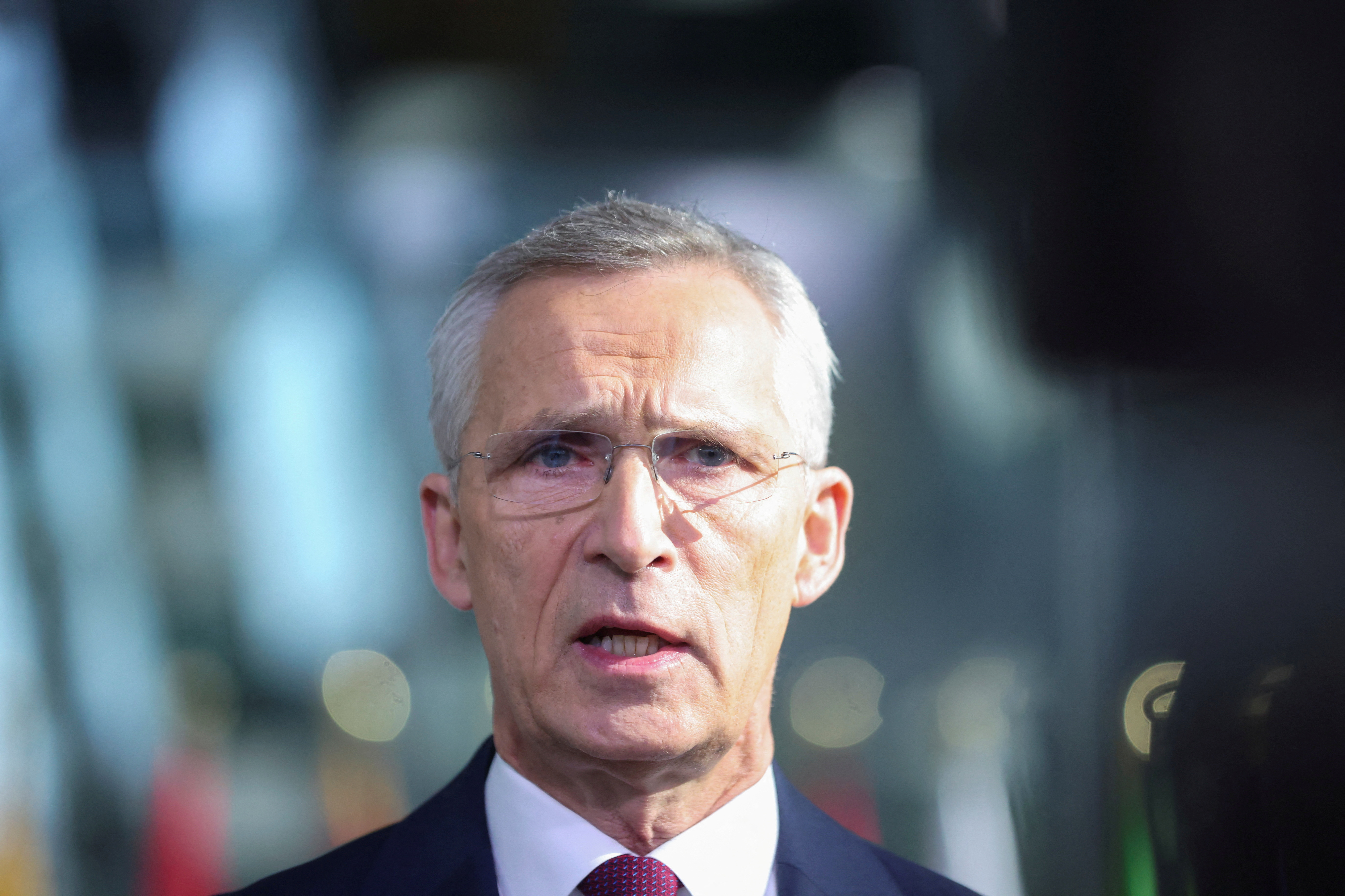 FILE PHOTO: NATO Secretary General Jens Stoltenberg speaks to media at the Alliance's headquarters in Brussels