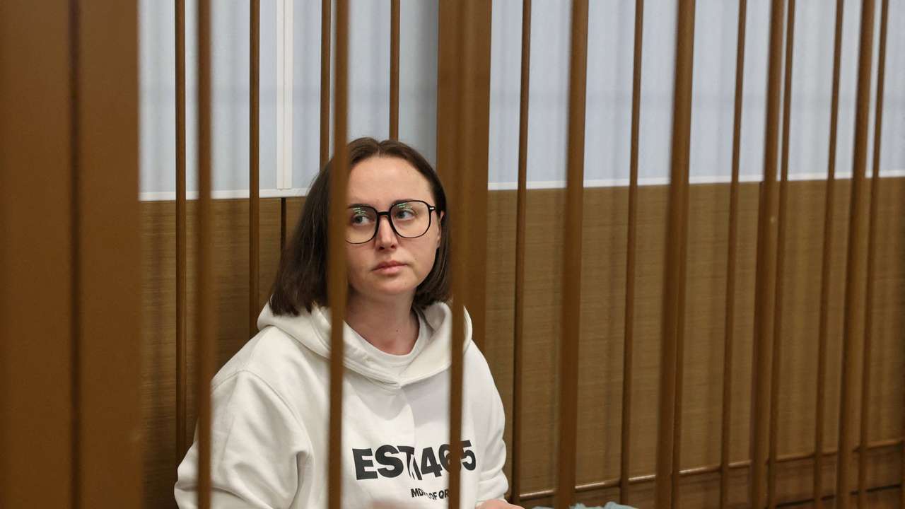 FILE PHOTO: Russian playwright Svetlana Petriychuk, detained on suspicion of justifying terrorism, attends a court hearing in Moscow
