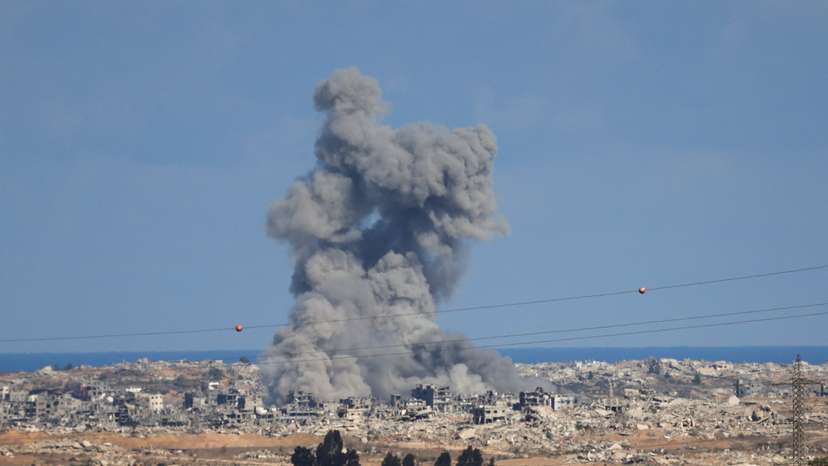 Smoke rises from explosions in Gaza, as seen from southern Israel