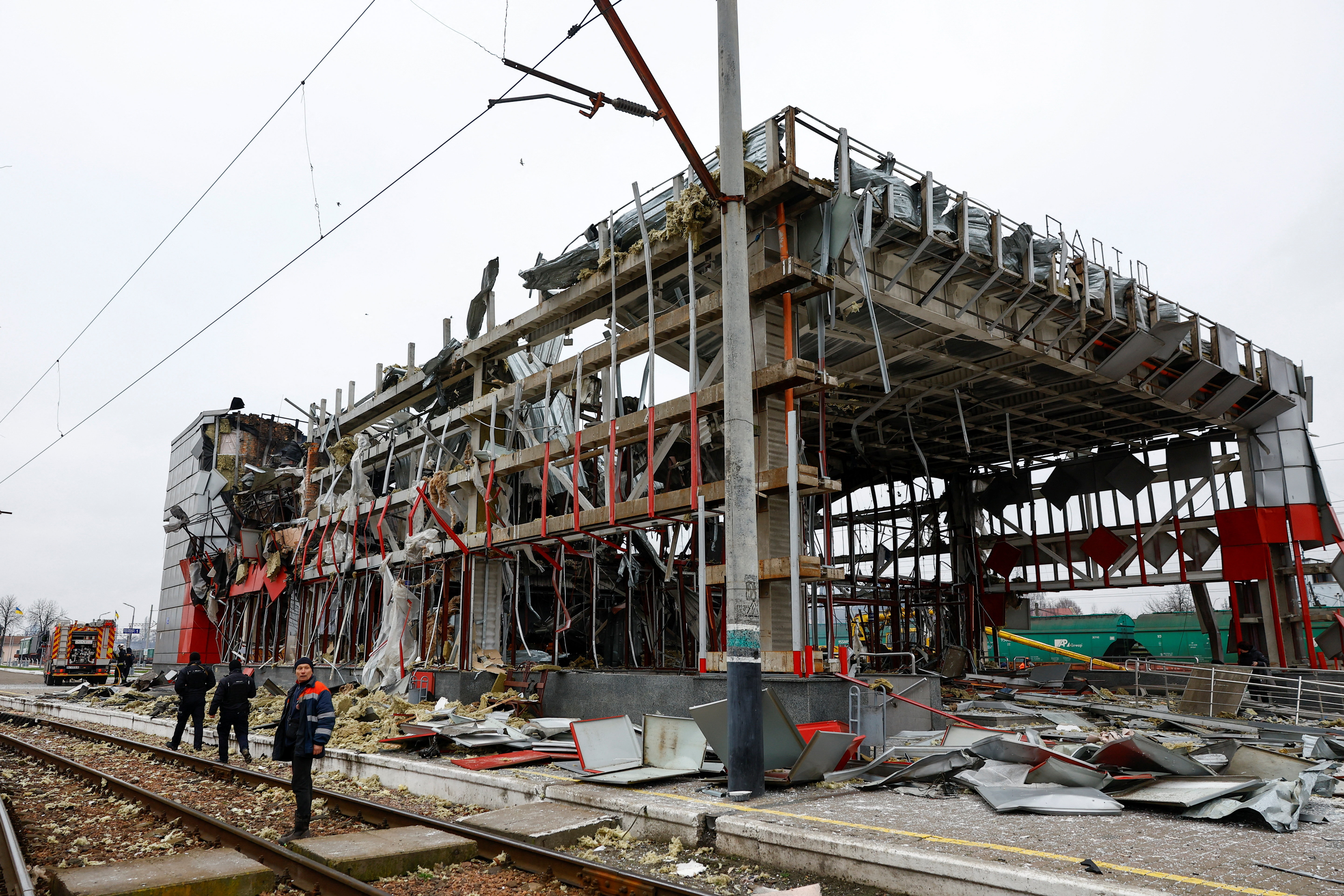 Aftermath of a Russian drone and missile attack in Kyiv region