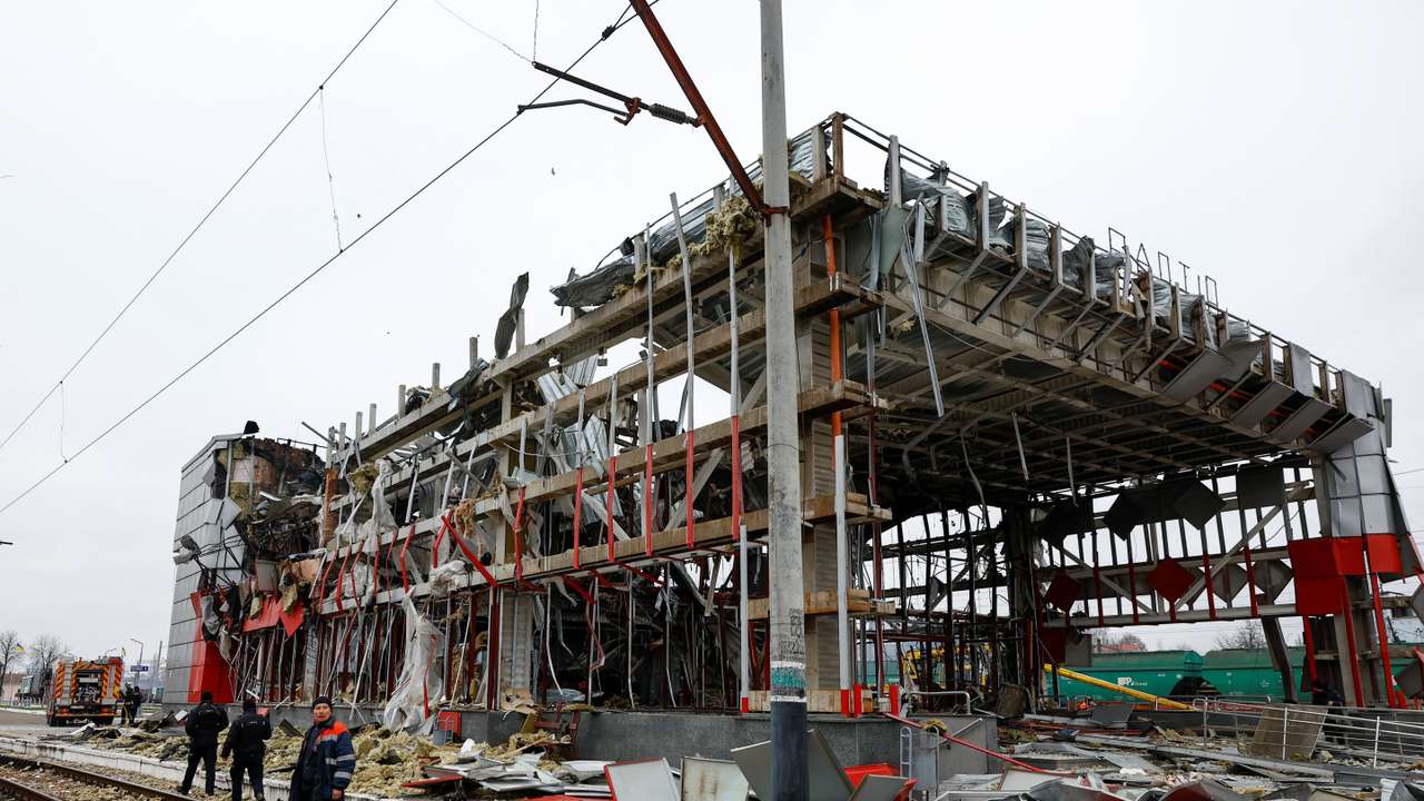 Aftermath of a Russian drone and missile attack in Kyiv region