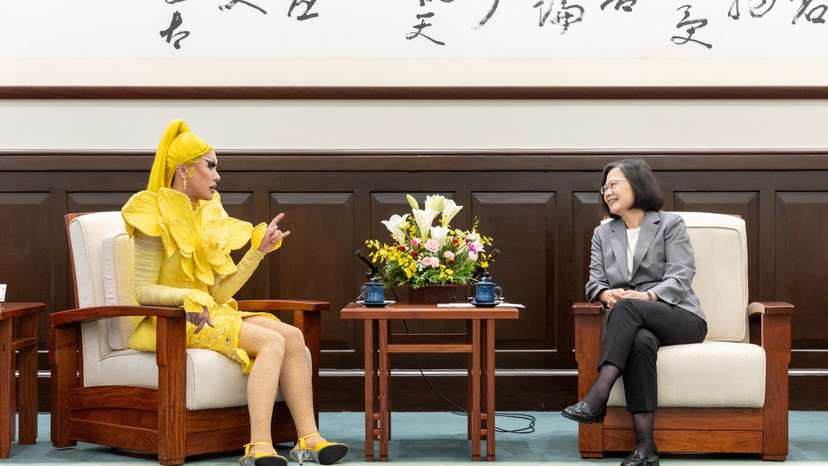 Taiwan's President Tsai meets with drag queen Nymphia Wind at presidential office in Taipei