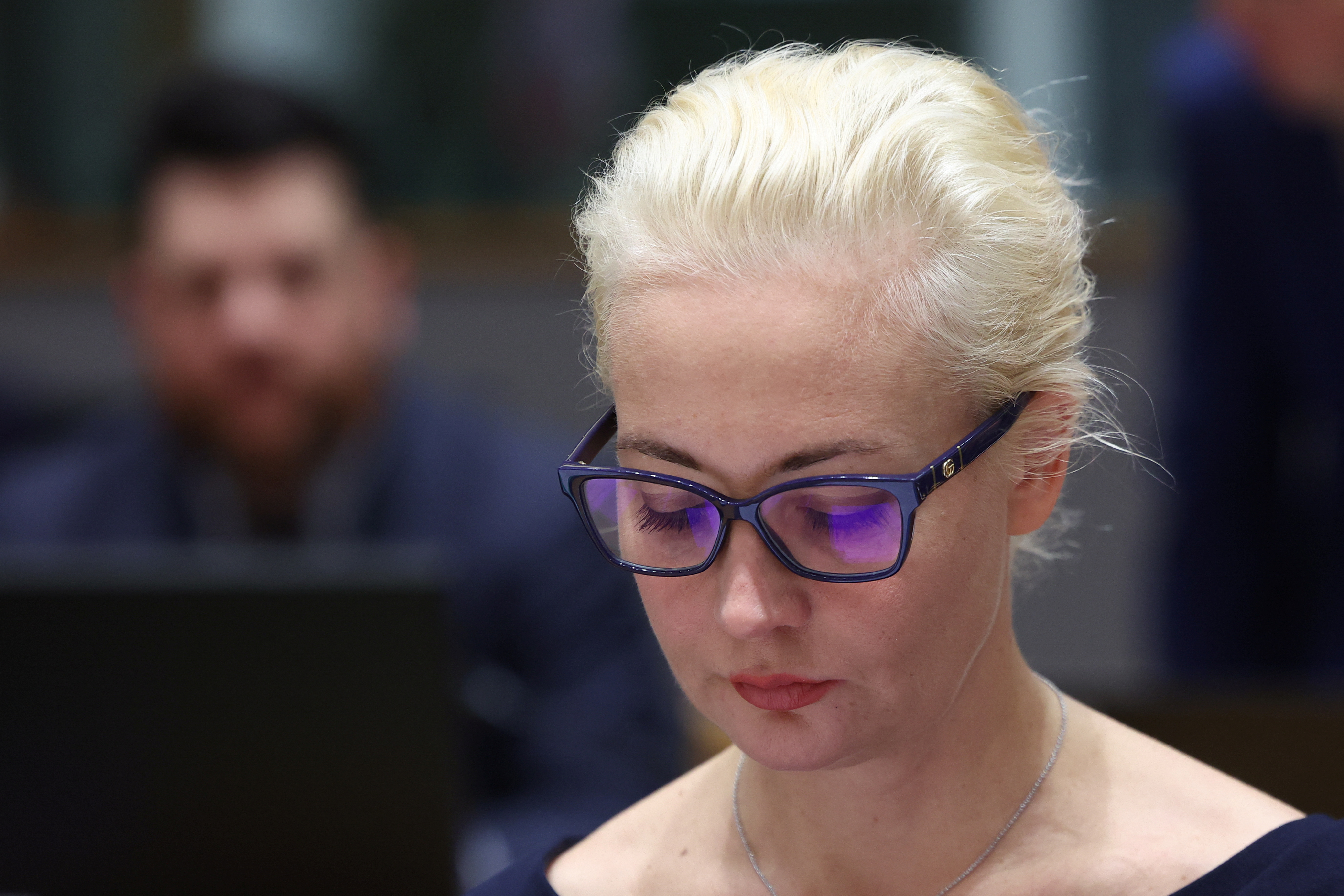 Yulia Navalnaya, the widow of Alexei Navalny, takes part in a meeting of EU foreign ministers in Brussels