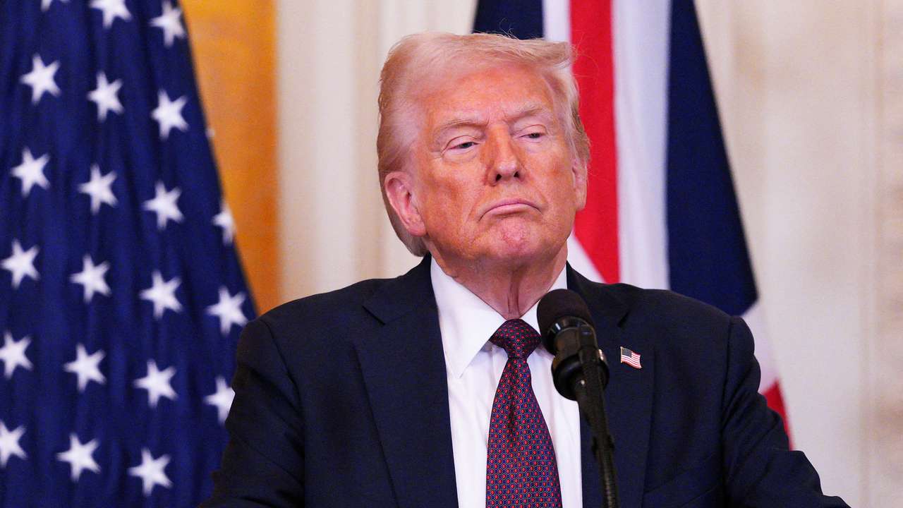 FILE PHOTO: U.S. President Trump speaks at a press conference with British Prime Minister Keir Starmer in Washington