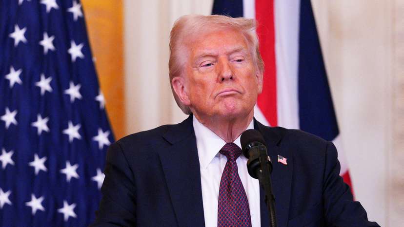 FILE PHOTO: U.S. President Trump speaks at a press conference with British Prime Minister Keir Starmer in Washington