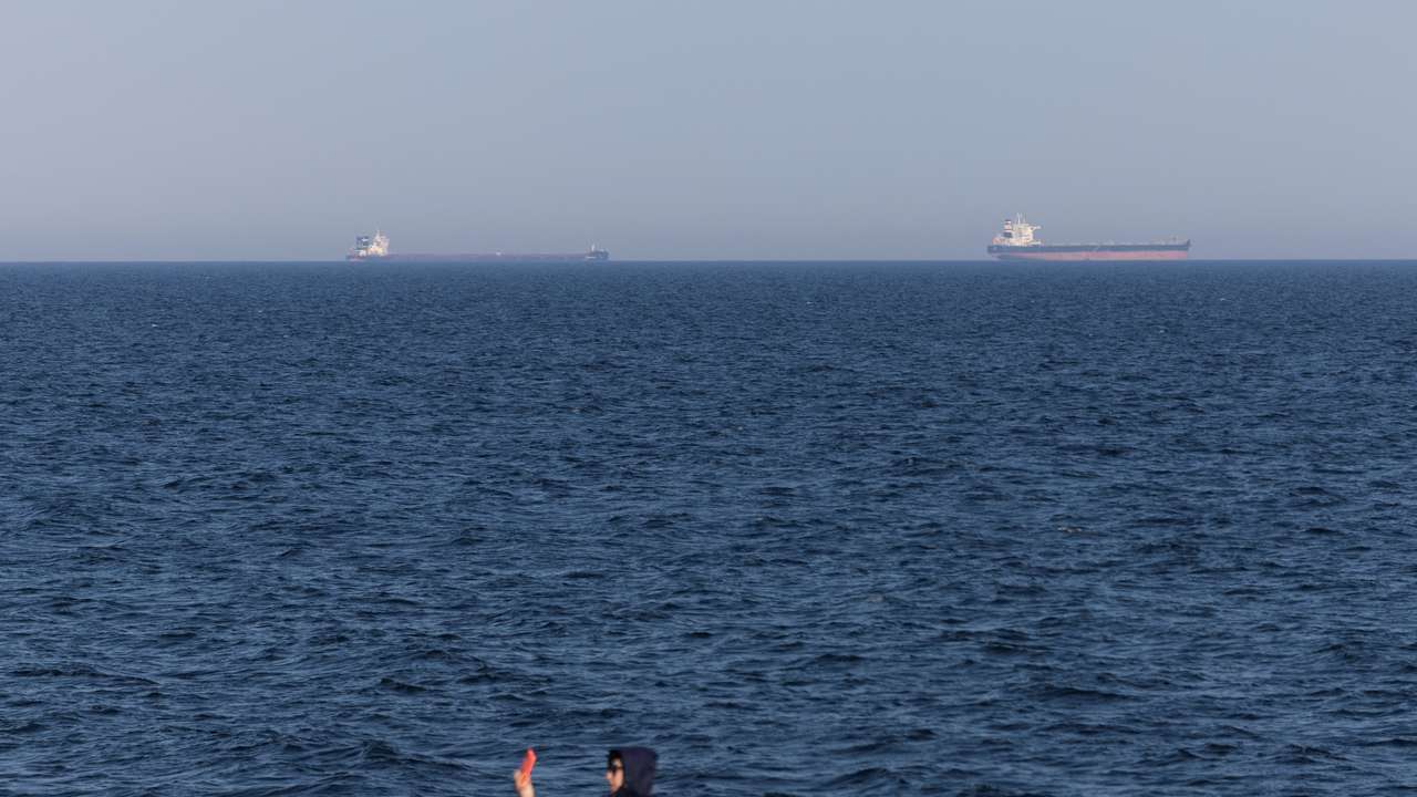 Cargo vessels are seen in the Black Sea near Odesa