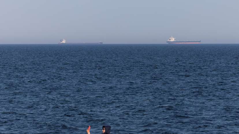 Cargo vessels are seen in the Black Sea near Odesa
