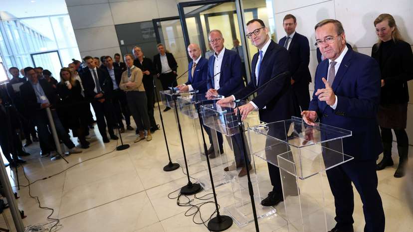 German Defence Minister Boris Pistorius addresses the press in Berlin