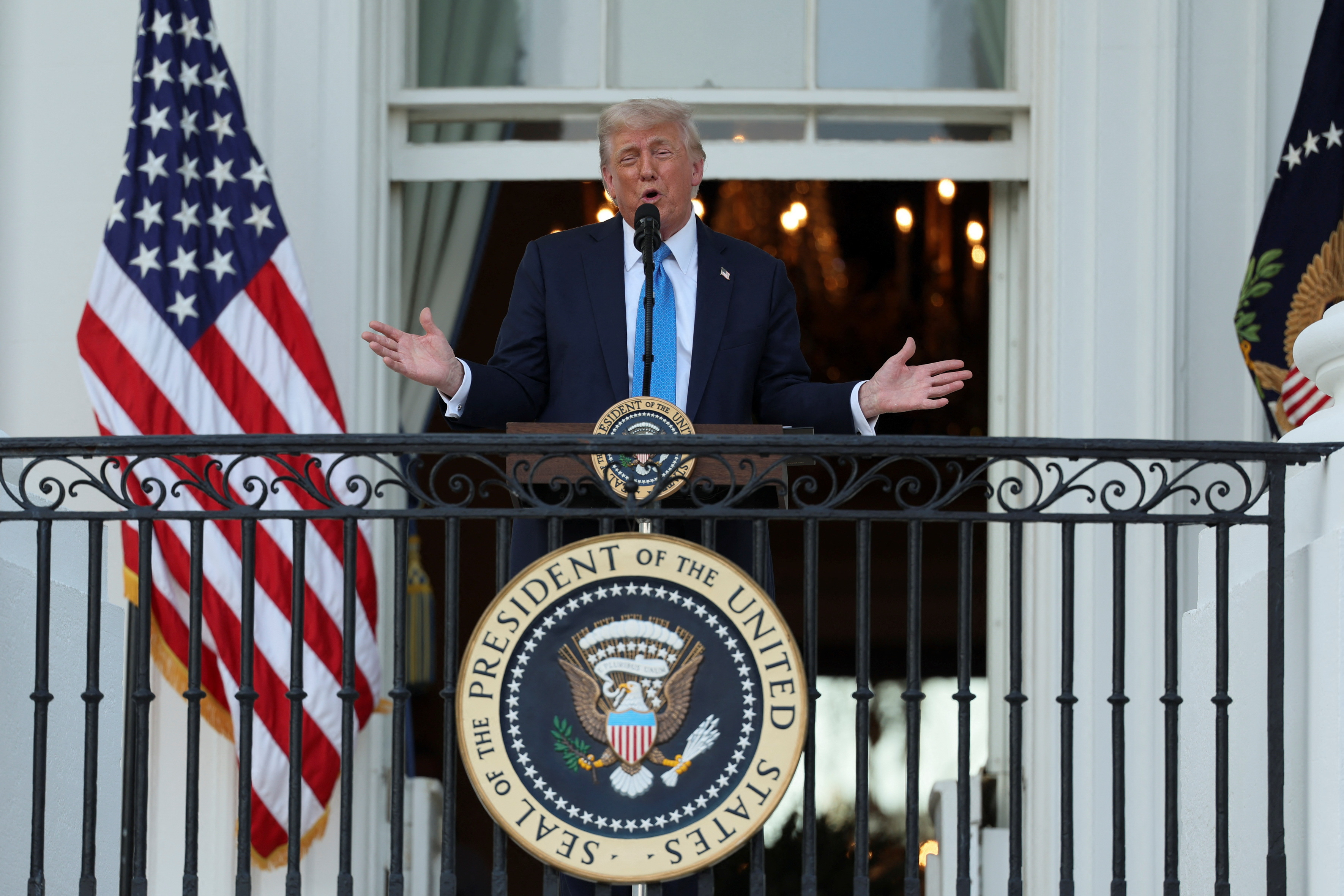 U.S. President Donald Trump attends a "Summer Soiree" held on the South Lawn of the White House in Washington