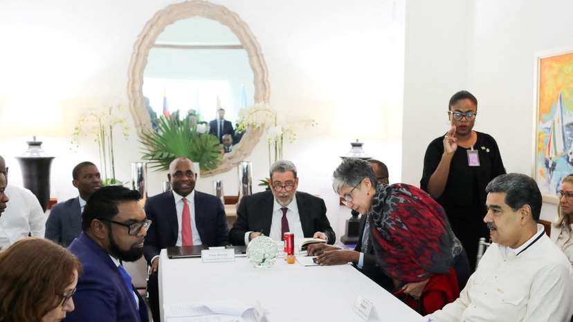 FILE PHOTO: Venezuela's President Nicolas Maduro meets with his Guyanese counterpart Irfaan Ali, in Kingstown