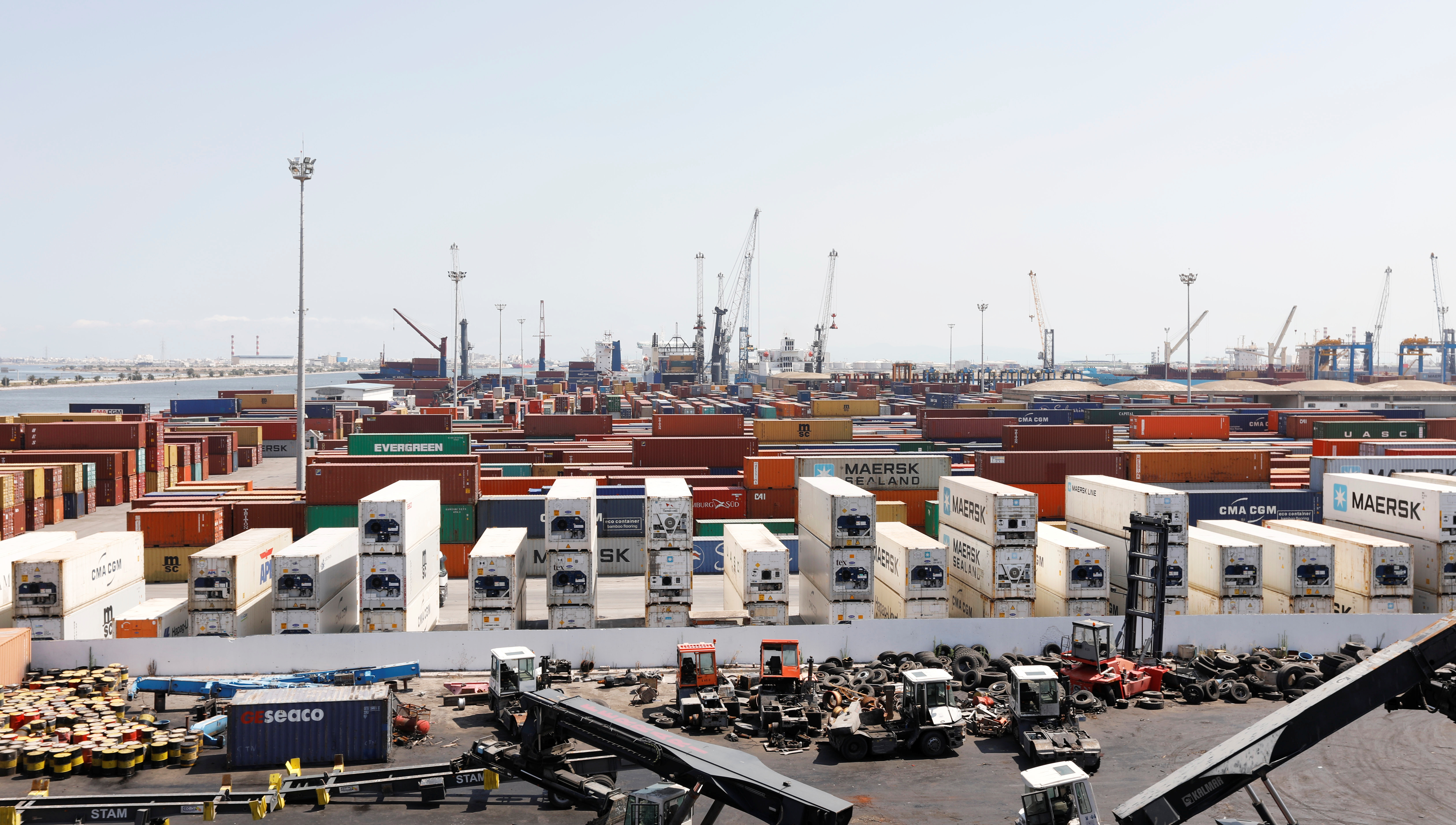 FILE PHOTO: View of containers at a loading terminal in the port of Rades in Tunis