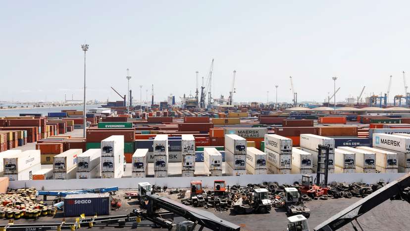FILE PHOTO: View of containers at a loading terminal in the port of Rades in Tunis