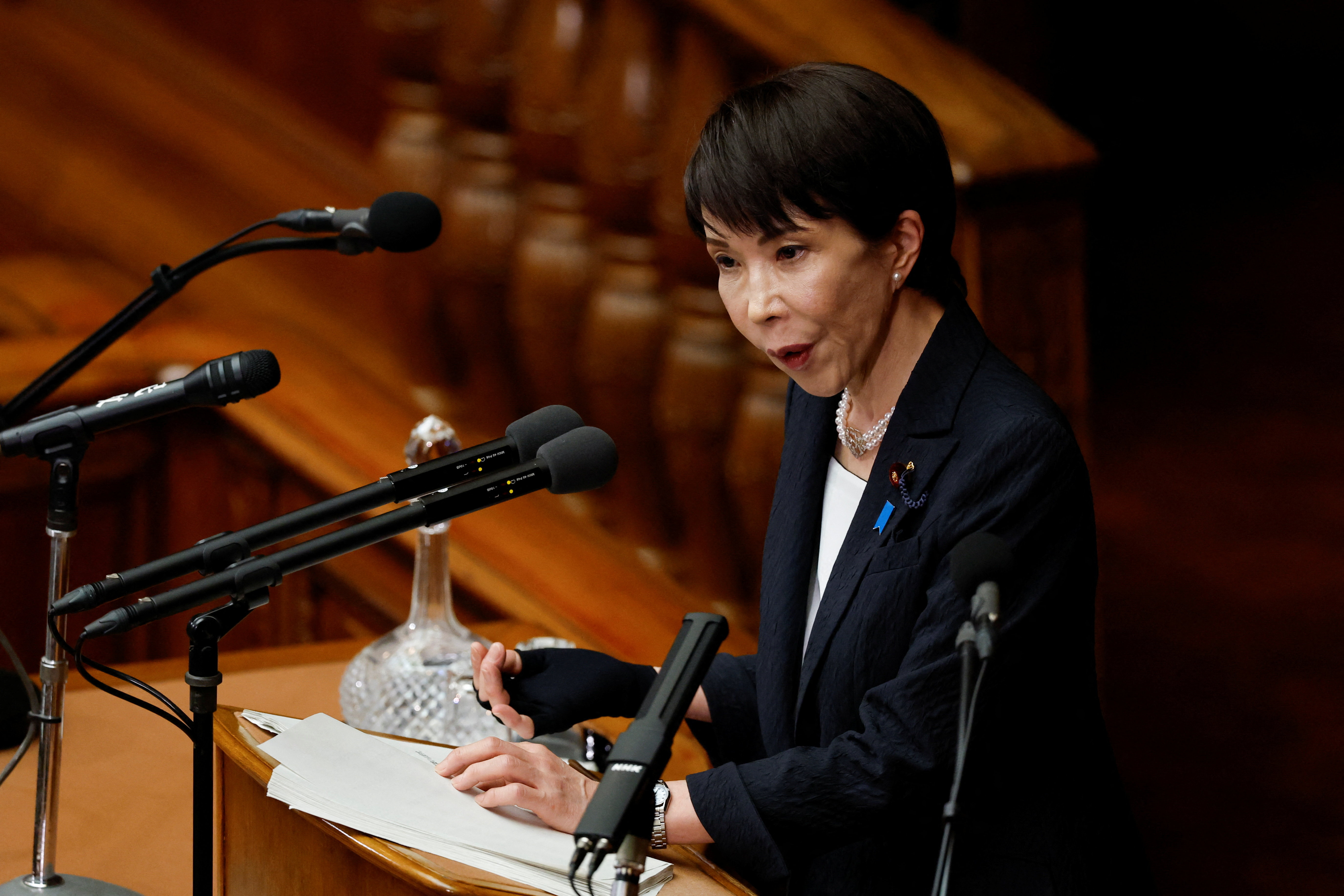 Japan's Prime Minister Takaichi delivers her policy speech in the parliament, in Tokyo