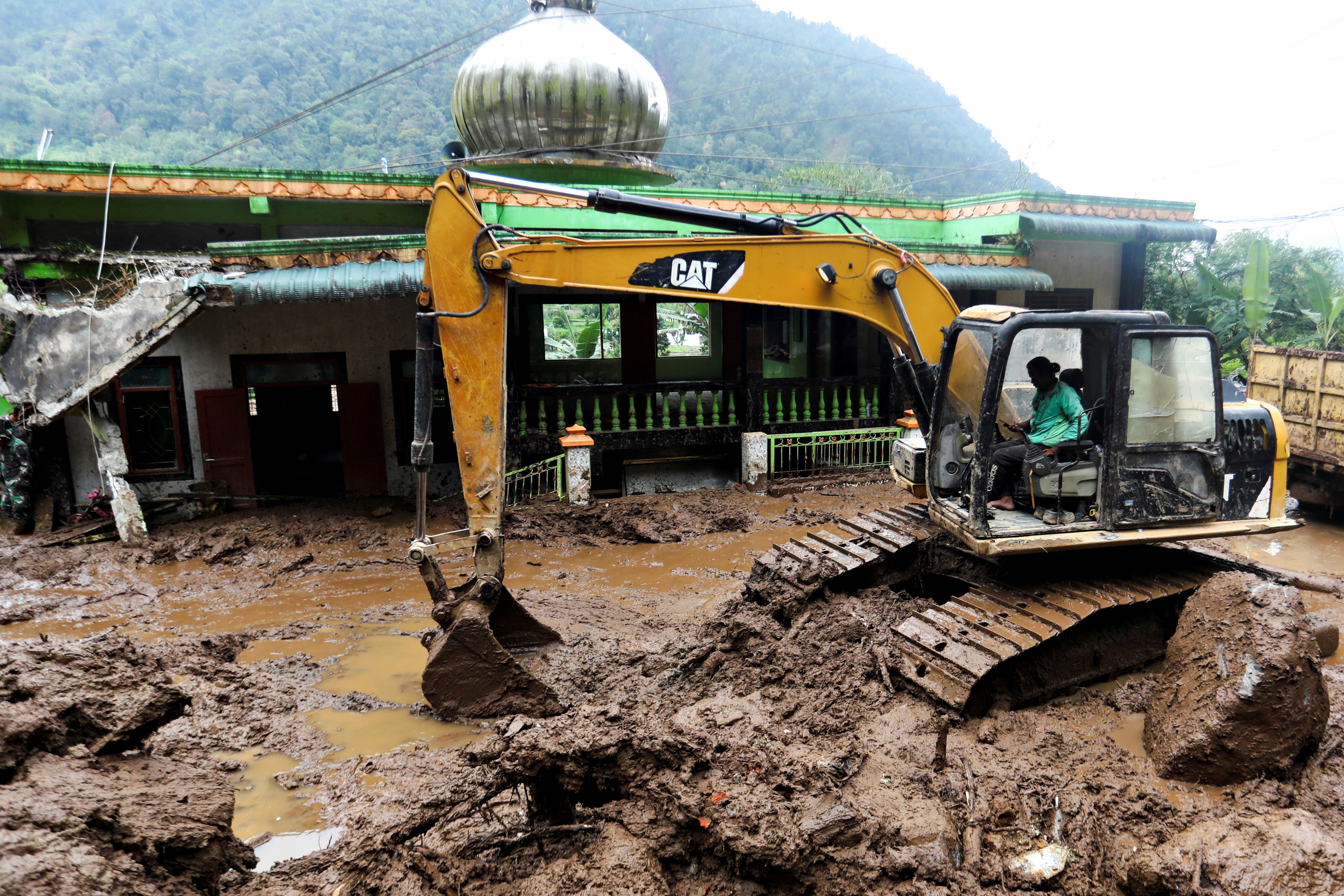 Landslide caused by heavy rain at Semangat Gunung Village  in Karo, North Sumatra province