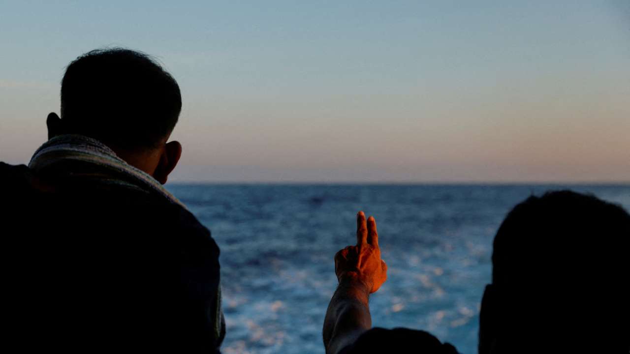 FILE PHOTO: Migrants on the Geo Barents migrant rescue ship, operated by Medecins Sans Frontieres (Doctors Without Borders)