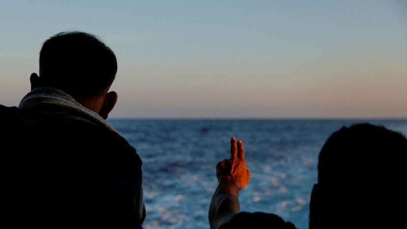 FILE PHOTO: Migrants on the Geo Barents migrant rescue ship, operated by Medecins Sans Frontieres (Doctors Without Borders)