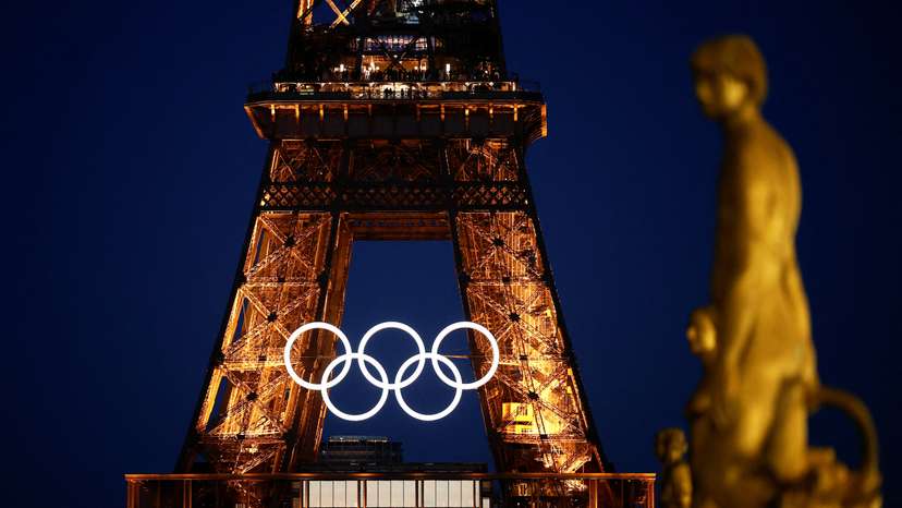 FILE PHOTO: The Olympic rings displayed on the first floor of the Eiffel Tower