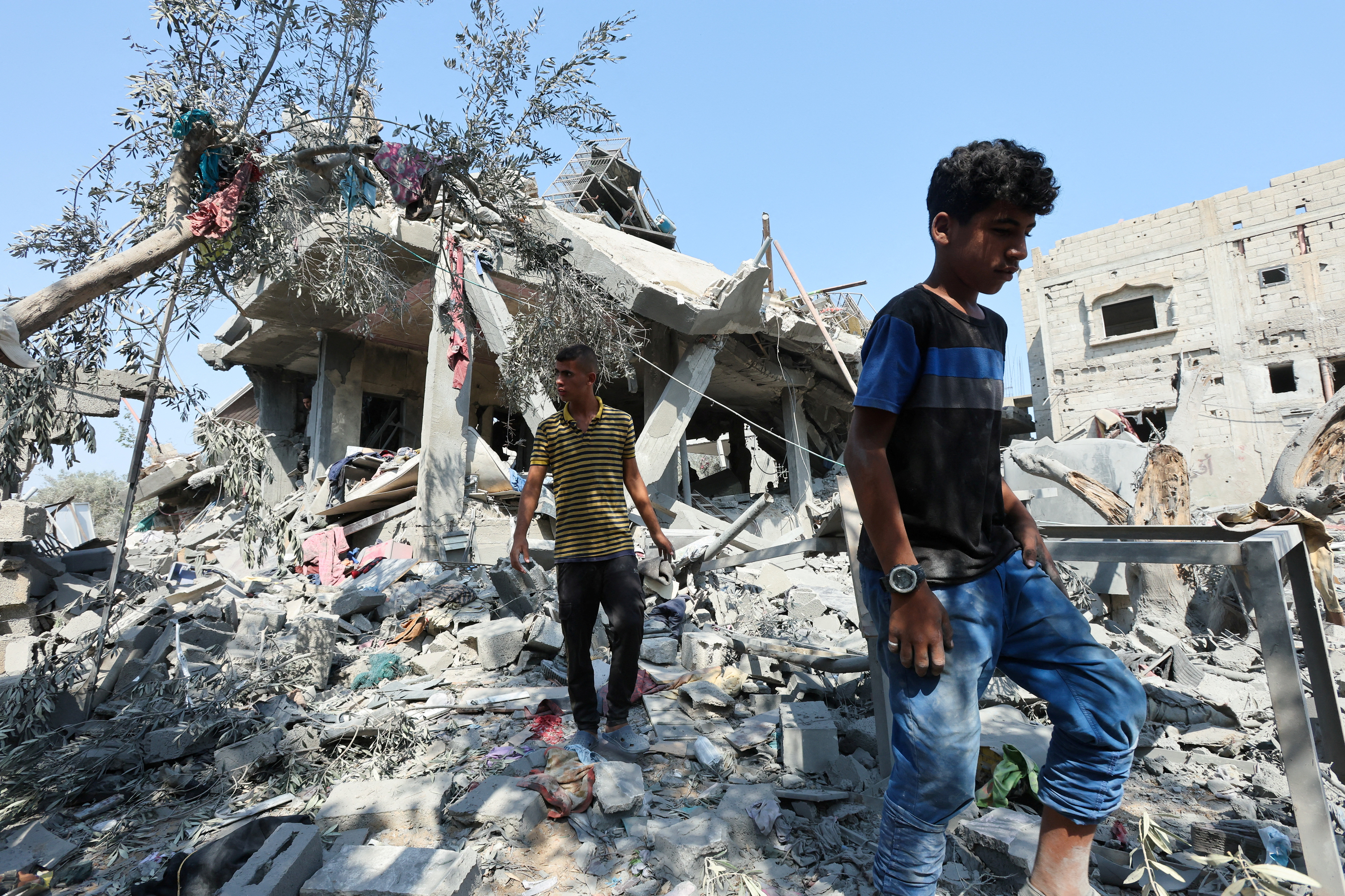 Aftermath of an Israeli strike on a house, in Nusairat refugee camp, in the central Gaza Strip