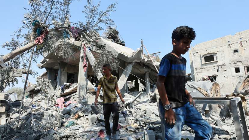 Aftermath of an Israeli strike on a house, in Nusairat refugee camp, in the central Gaza Strip