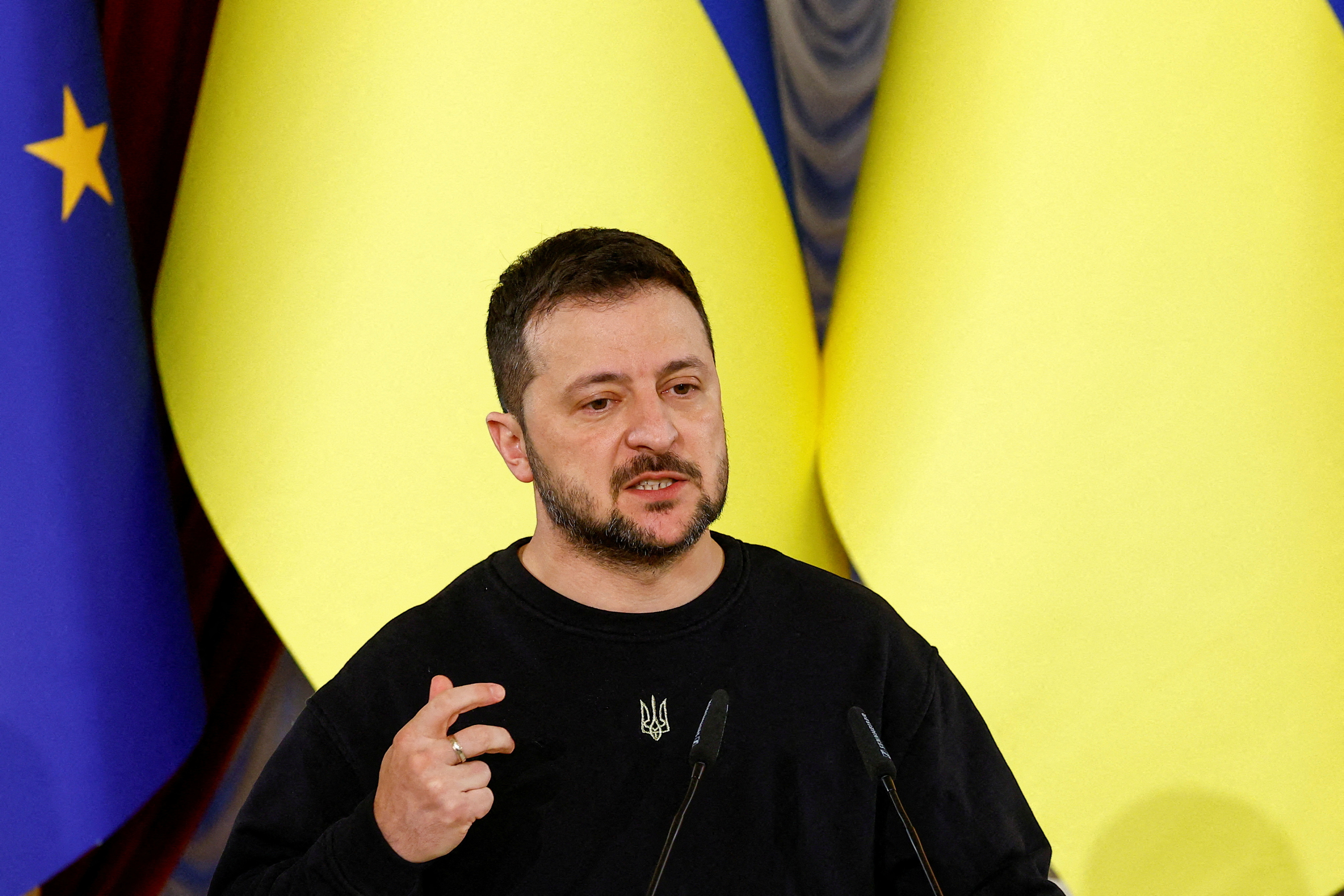 FILE PHOTO: Ukraine's President Zelenskiy, Moldova's President Sandu and President of the European Council Michel attend a joint press conference in Kyiv