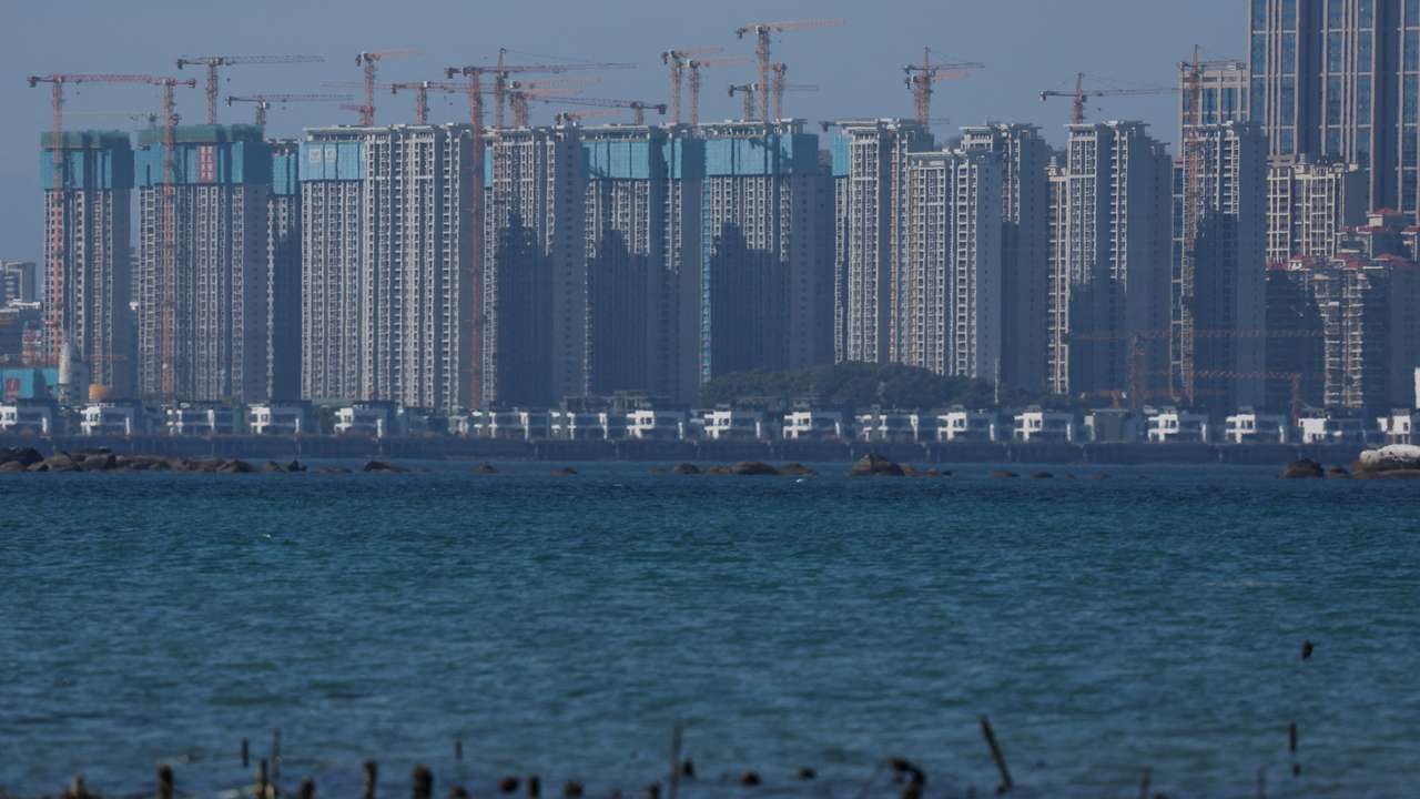 View of China's Xiamen city from the coast in Kinmen
