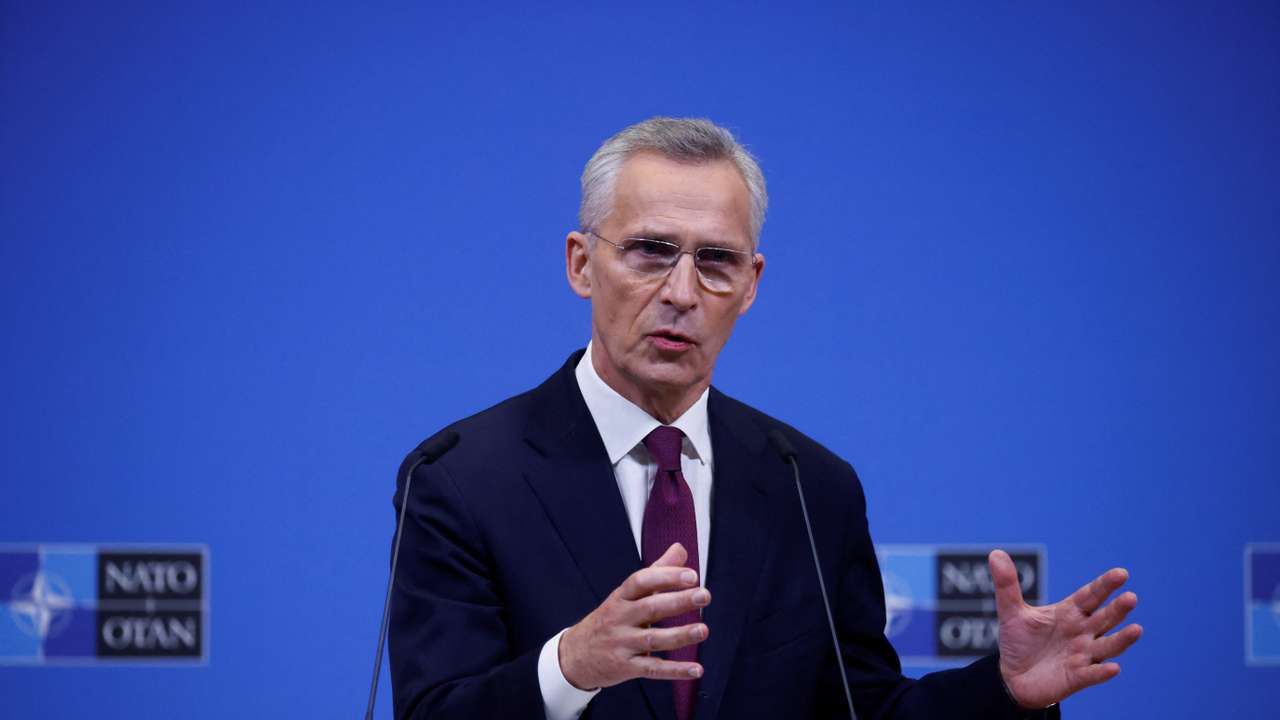NATO Secretary General Stoltenberg attends a press conference, at the NATO Headquarters in Brussels