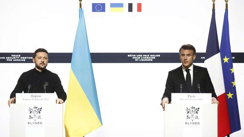French President Macron receives Ukrainian President Zelenskiy at Elysee Palace